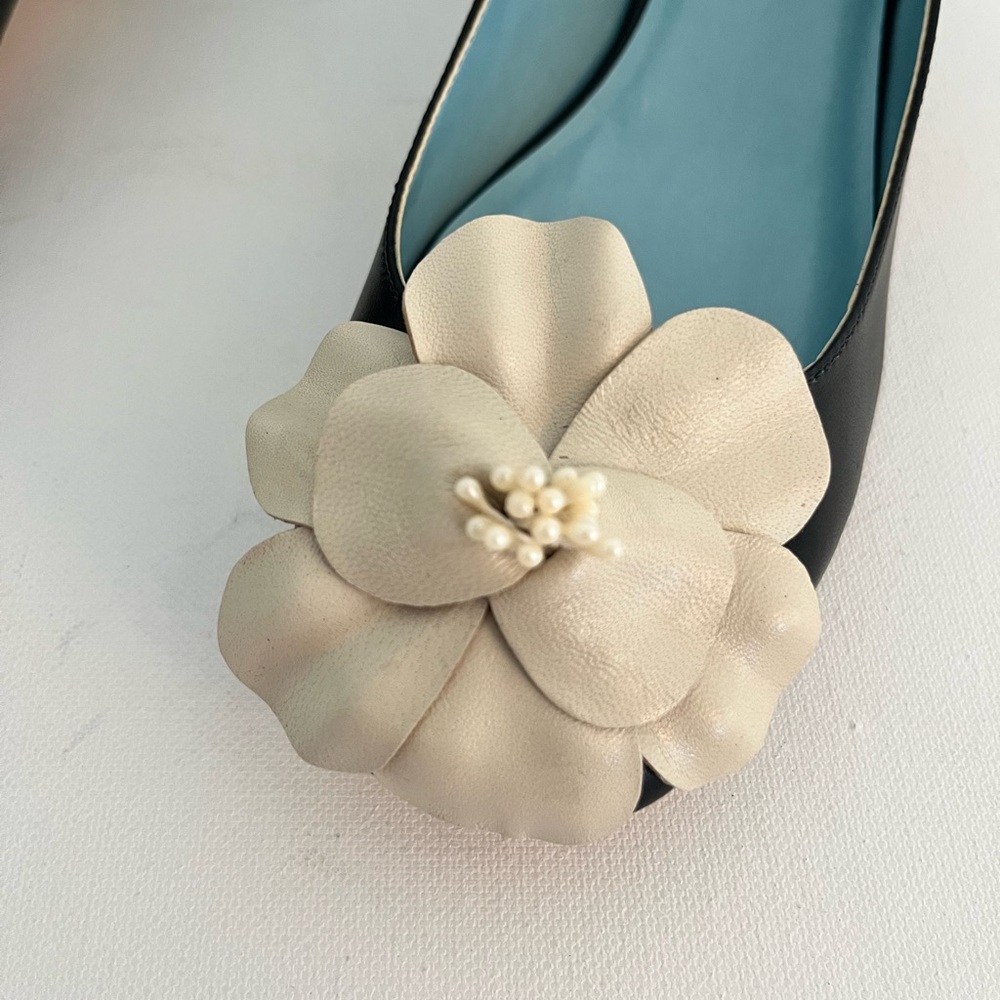 Frances Valentine Babe Black Nappa Leather and Cream Floral Heels - Picture 3 of 7